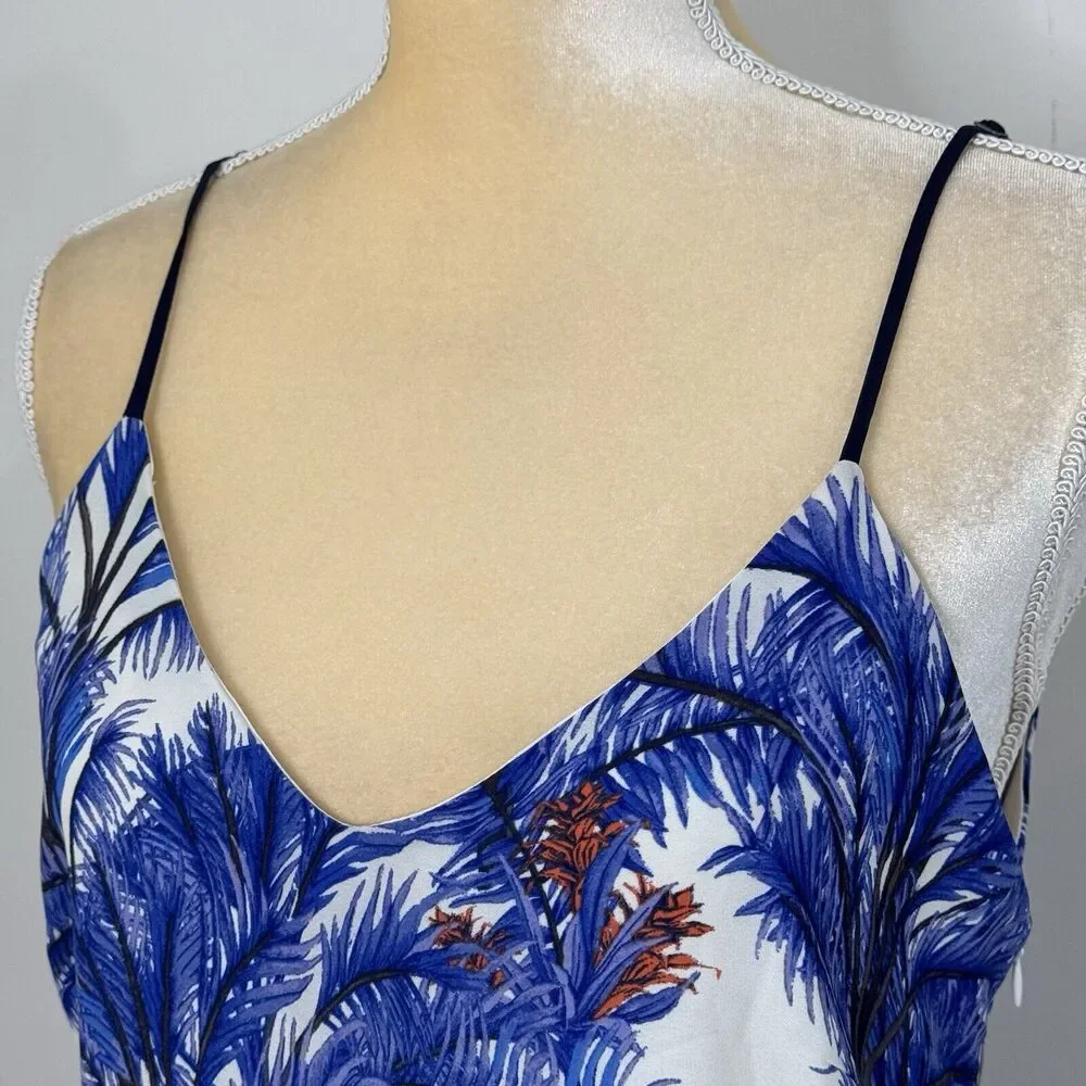 Adelyn Rae Nevina Palm Print Lace Slip Dress Size S Blue White V-Neck Sleeveless